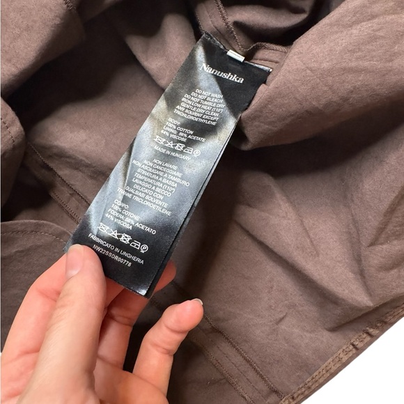 🤎 Nanushka Brown Laser-Cut Cotton Poplin Shirt Dress L Button Front Western🤎‎ - Picture 5 of 7